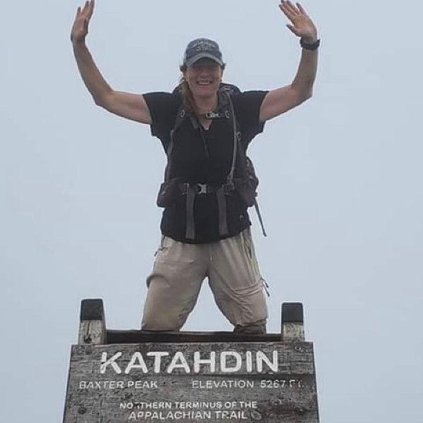 Rosella on the top of Mt. Katadin and the finish of the Appalacian Trail